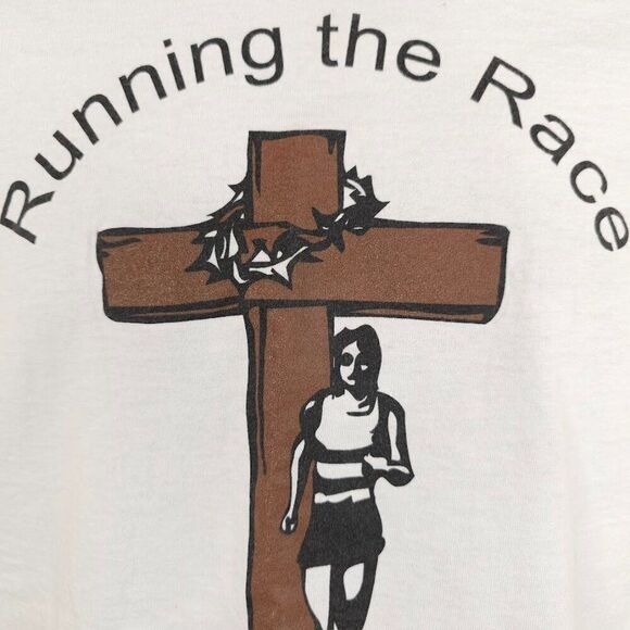 Vintage Christian T Shirt Mens Size Medium White Bible Verse Jesus Tee Running - Picture 2 of 8